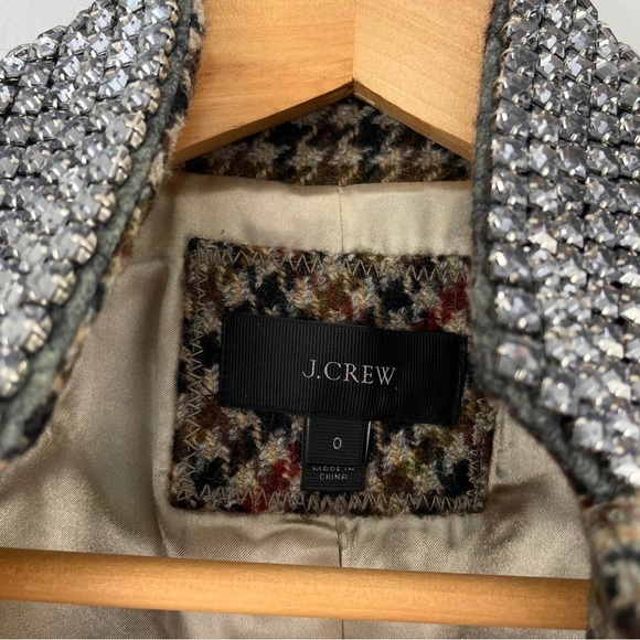 J.Crew Blazer Regent Wool Houndstooth Tan Jewel Jacket Sz 0 - Picture 8 of 10